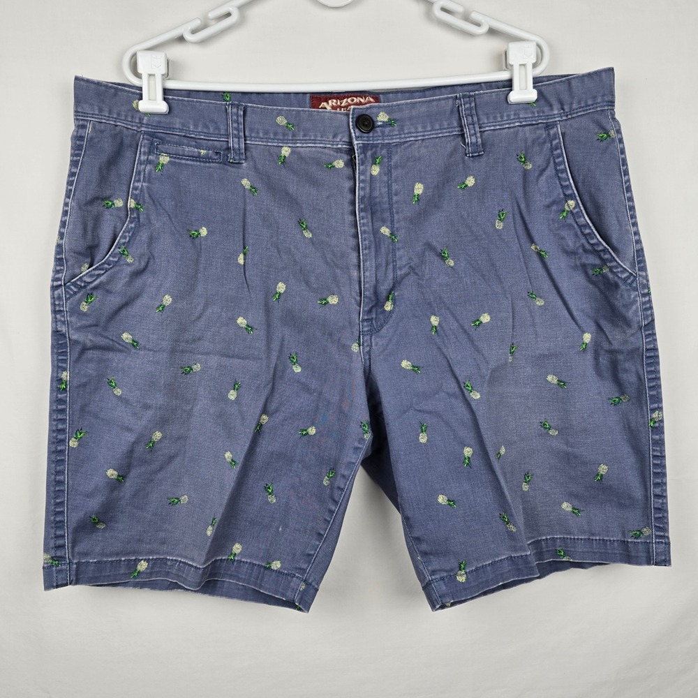 Arizona Jean Co Mens Flex Shorts 42 Blue Pineapple Embroidered Classic Fit Twill